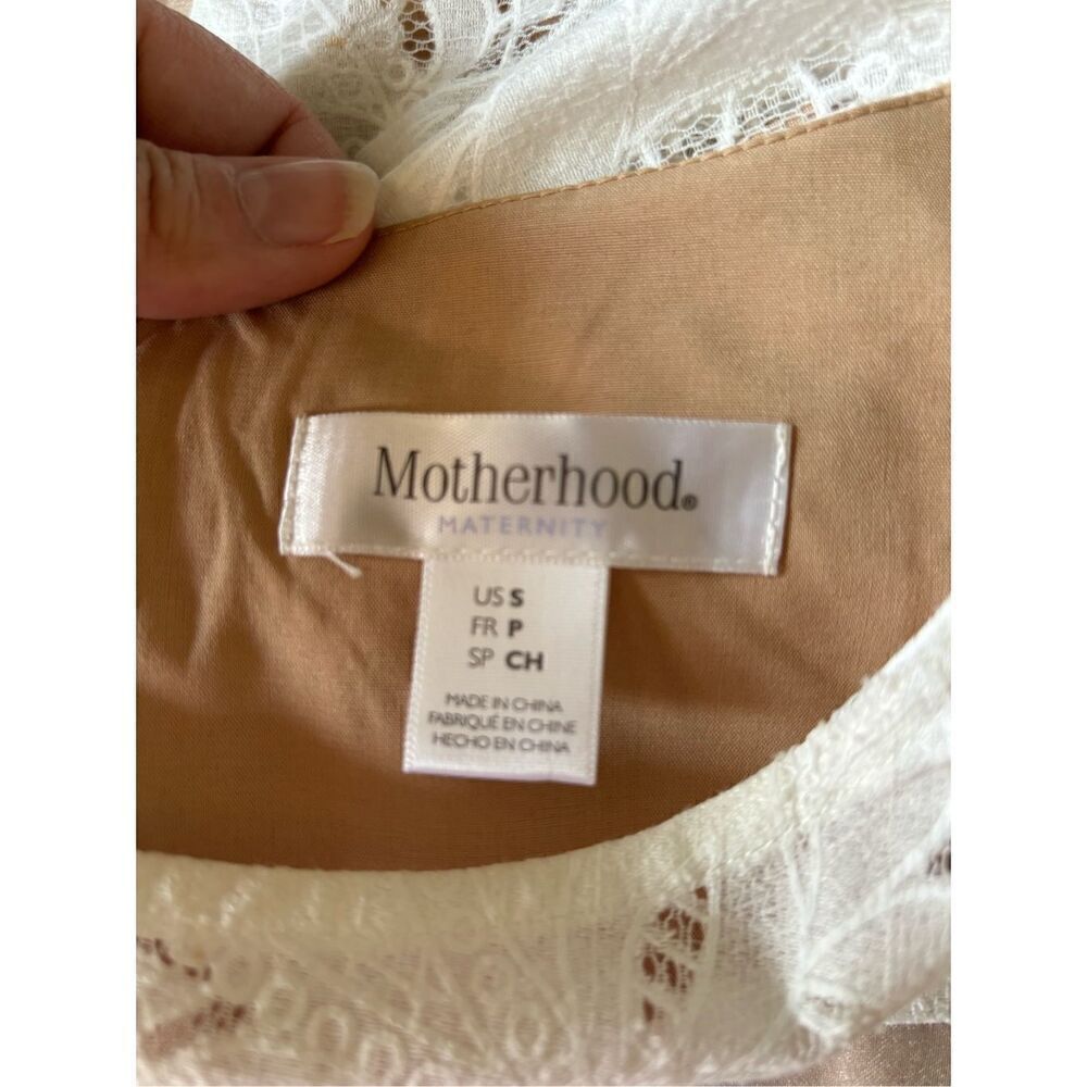 Motherhood Maternity Lace Dress Small White Pleated Short Sleeve Fit Flare - Picture 2 of 13